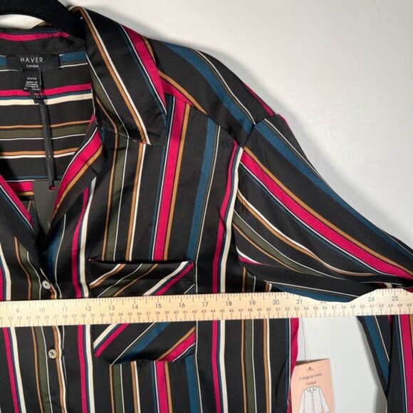 NWT HAVER LONDON Satin Striped V‎ neck Button Up LS Shirt WEAR UNTIED/TIED XS - Picture 7 of 13